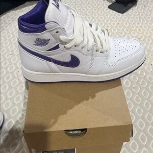 Nike Air Jordan High White and Purple Sneakers